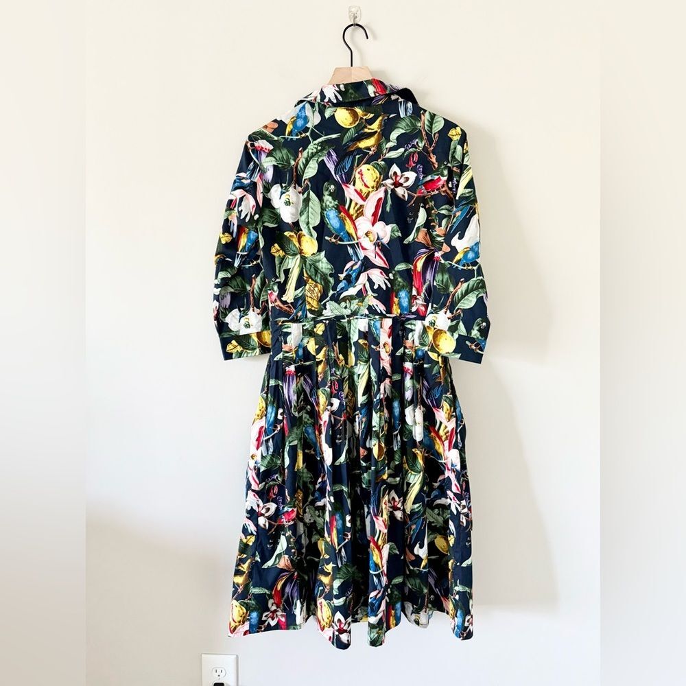 SAMANTHA SUNG Button Front Shirt Dress with Pleated Skirt in Navy Botanical - 8 - Picture 3 of 7